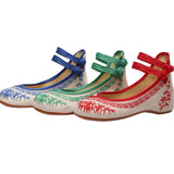 Breakj And White Porcelain Embroidered Cloth Shoes, Spring And Autumn Women's Single Shoes, Casual Double Plate Buckle Retro Shallow