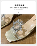 Summer Slippers Women Shoes Woman New Clear Transparent Crystal Mules Bow Knot Thick High Heels Sexy Ladies Shoes Plus Size