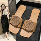 Breakj New Water Diamond Flat Bottom Slippers Female Korean Version Of A Character Cool Drag Female New Women Slippers
