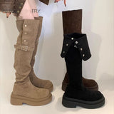 Breakj Buckle Thin Boots Women Autumn And Winter New Thick And Long Boots Two Handsome Casual Knight