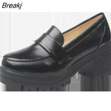 heels platform pumps mujer 2023 spring new fashion buckle solid black shoes woman PU leather waterproof shoes femme