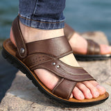Summer New Men's Sandals Men's Leather Beach Shoes Casual Men's Shoes Fashion Slippers Stripe Sandals Rubber Mens