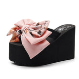 Heel Women's Ultra-high Bowknot Slippers Women's Large Size Muffins Thick Bottom Non-slip Sandals Women's Wedge