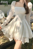 Y2k Mini Dresses Woman Pure Color Long Sleeve Dress Casual Elegant One Piece Dress Korean Fashion 2023 Spring Slim