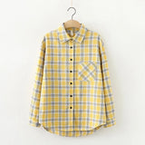 New Loose Design Cotton Plaid Shirt Women Young Style Long Sleeve Blouses Casual Shirts Lady Tops Clothes