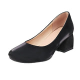 Female Spring Summer 2022 Dress Shoes PU Leather Elegant Chunky Med Heel Slip on Shallow Footwear Women Daily Casual
