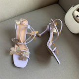 Breakj Summer Fashion Net Red New Large Square Head Butterfly Shape Fine Heel Sandals High Heel Women's