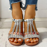 Breakj New Gladiator Wedge Heels Elastic Band Crystals Summer Women Shoes Woman Sandals Leisure Beach Sandals Large Size