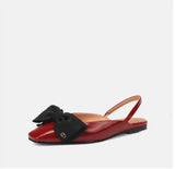 Breakj Knot Red Baotou Sandals Female Summer New Square Head Temperament Low Heel Single Shoes Female After Empty Shoes Niche Flat