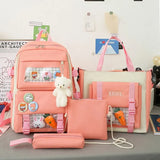2022 NEW 5-piece set School backpack Canvas Korean Large capacity Women's backpack Kawaii cute doll school girl backpack