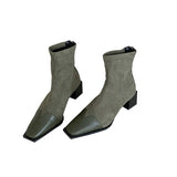 Breakj One-Footed 2025 New Velvet Splicing Elastic Skinny Short Boots With Square Head And Then Zipper Short