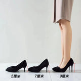 Breakj Heel Velvet Black Working Shoes Fine 42 Mouth Work Spring And Autumn 2025 Shallow Professional Code Pointy New High Heels