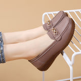 Breakj Spring And Autumn New Bean Shoes Women's Casual Women's Leather Shoes Metal Buckle Soft Soles Large-Size Mother