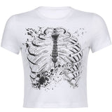 Harajuku Punk Black Cropped Tshirt Women Summer Short Sleeve T Shirt Ladies Basic Printed Fashion Tee Shirt