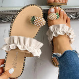 Slippers Women Shoes Summer sandals Beach Pineapple Flat Slippers Outside Slides Zapatos De Mujer Shining Crystal Ladies