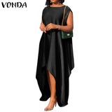 Women Party Dress Vintage Asymmetrical Maxi Long Dress 2022 VONDA Beach Holiday Summer Sundress Casual