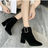 Fashion Women Boots Casual Leather Low High Heels Spring Shoes Woman Pointed Toe Rubber Ankle Boots Black Red Zapatos
