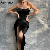 2021 Autumn Winter Sexy Sleeveless Party Midi Bodycon Dress For Women Clothing Night Club Wrap Satin Croset