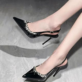 Breakj Spring New Fairy French Temperament Single Shoes Black Patent Leather Sandals Women High Heels Fine Tip