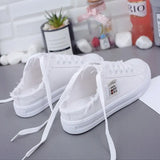 New 2021 Spring Summer Women Canvas Shoes flat sneakers women casual shoes low upper lace up white shoes