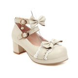 Lolita Girls Mary Janes Shoes Bowknot Princess Ruffles Japan Sweet Bride Wedding Party Dress Pumps Cosplay Pink Plus Size