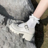 Women Student Shoes Japanese Style Ankle Strap Round Toe High Heels Platform Leather Shoes Cute Lolita JK Girls Mary Jane