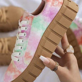 Platform Sneakers Woman Mixed Color Canvas Shoes Ladies Lace Up Casual Flat Female Comfort Round Toe Vulcanized Plus