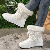 Winter Super Warm Thick Plush Cotton Padded Boots Women Non Slip Waterproof Snow Boots Woman Faux Fur Platform Ankle