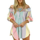 Neck Single Breasted Shirt Three Quarter Sleeve Women Print Puff Sleeve Clothes Loose Ladies Female Spring Autumn Tops