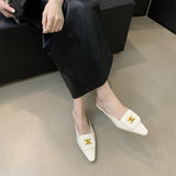Breakj 2025 Spring And Summer New Metal Buckle Tip Tip Flat-Bottomed Slippers Flat And Half Dragged Outside Wearing Women Cool Drag
