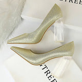 Shoes Clear Crystal Woman Pumps Silk High Heels Shoes Sexy Wedding Shoes Women Heels Party Shoes Female Plus Size 41