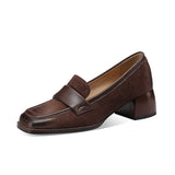 Style Small Leather Shoes Female Retro Square Head Single Shoes With Thick Heels New Soft Leather Frosted Love Shoes In Spring And