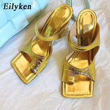 2022 New Design Women Slipper Elegant Square Toe High Heels Sandal Shoes High Quality Outdoor Slip On Dress