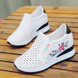 Women Casual Shoes Summer Spring Slip on Loafers Flower Mixed Colors Hollow Out Increasing Internal Height White Sneakers