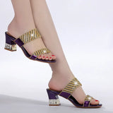 New Diamond Sandals Women's Summer High Heels Thick Heels Leather Fashion Inlaid Diamond