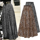 2022 Fashion High Waist Maxi Skirt Women Spring Vintage Leopard Printed Holiday Long Skirts Celmia Elegant Ladies Pleated