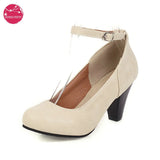 Spike Heel Ladies Pumps Lychee Grain Leather Round Toe Colorful Party Handmade Ankle Strap Shoes Women Elegant Fashion Plus