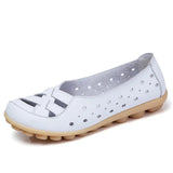 Genuine Leather Shoes Women Flats Spring Soft Slip-On Loafers 2019 New Arrival Cut-Outs Flat Peas Non-Slip Shoes