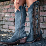 Women Mid-Calf Boots Cossacks Women's Shoes Vintage Leather Mid Heels Woman Gladiator Tassels Casual Female Zip