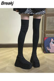 Winter Women's Over The Knee Sock Boots 2023 Stretch Knitted Thick Heels Long Boots Woman Slip on Platform