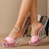 Breakj Fashion Korean Wedge 10CM Nightclub High Heels Flower Heel Women's Shoes Show Pole Dancing Shoes Crystal