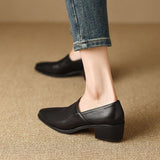 Breakj 2024 New Mother Shoes Female Small Leather Shoes Comfortable Square Root Versatile Fashionable Ins Solid Color Professional Commuter