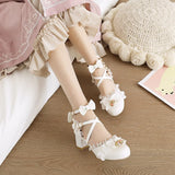 Japanese Lolita Round Head Student Cute Bow Jk High Heel Shoes Bowknot Princess Kawaii Girl Women Pumps Cos Vintage Sweet