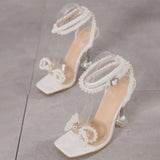 Sandals Women Gladiator Shoes Summer Party Dress Shoes String Bead High Heels Ladies Sandals Buckle Ankle Strap Pumps