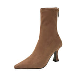 Breakj Korea Pointed High And Short Boots Women Autumn And Winter 2025 New Zipper Velvet Fine And Bare Boots Elastic Thin Boots Socks