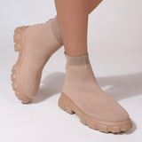 Spring Autumn Shoes Platform Round Toe Pink Purple Ladies Boots Zapatos Mujer Size 43 Women Boots Stretch Fabrics