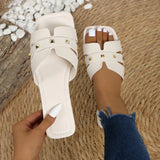 Breakj Asian Women Solid Color Large-Size Rivet Slippers Casual Side Toe Flat Summer Light Beach