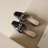 Red Envelope Head Half Slippers Female Summer New Outside Wear Temperament Paint Leather With Thick With Square Head Muller
