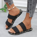 Breakj Plus Size Flat Slippers Female Summer Wear One-Drag Hollow-Out Fashion Print Casual Beach