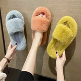 Breakj Hairy Slippers Women 2025 Autumn And Winter New Hairy Home Outside The Bottom Of The Wearing Plush